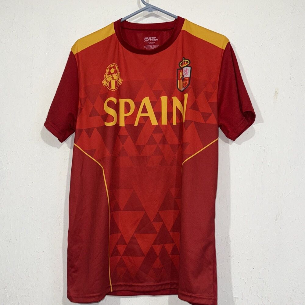Spain National Soccer Team Men's Performance Futbol Shirt Red  / Yellow Size Lg